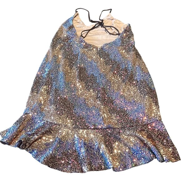 Selfie Leslie Take Note Cami Strap Criss-Cross Back Mini Dress Sequin - Picture 9 of 9